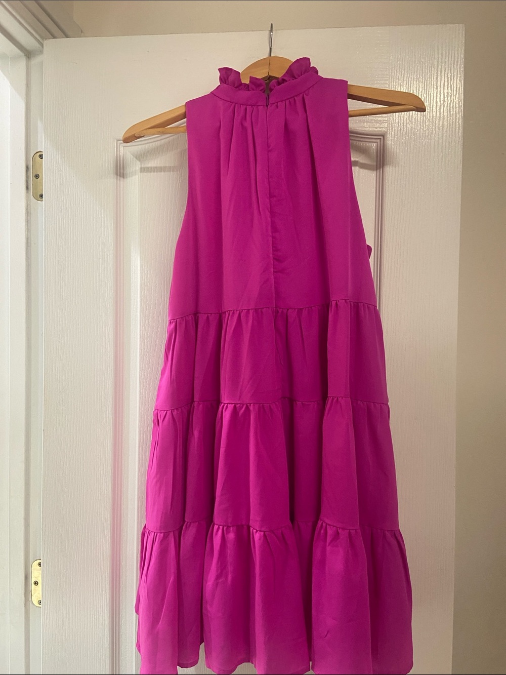 TCEC Hot Pink Sleeveless Ruffled High-Neck Tiered Mini Dress - Picture 6 of 8